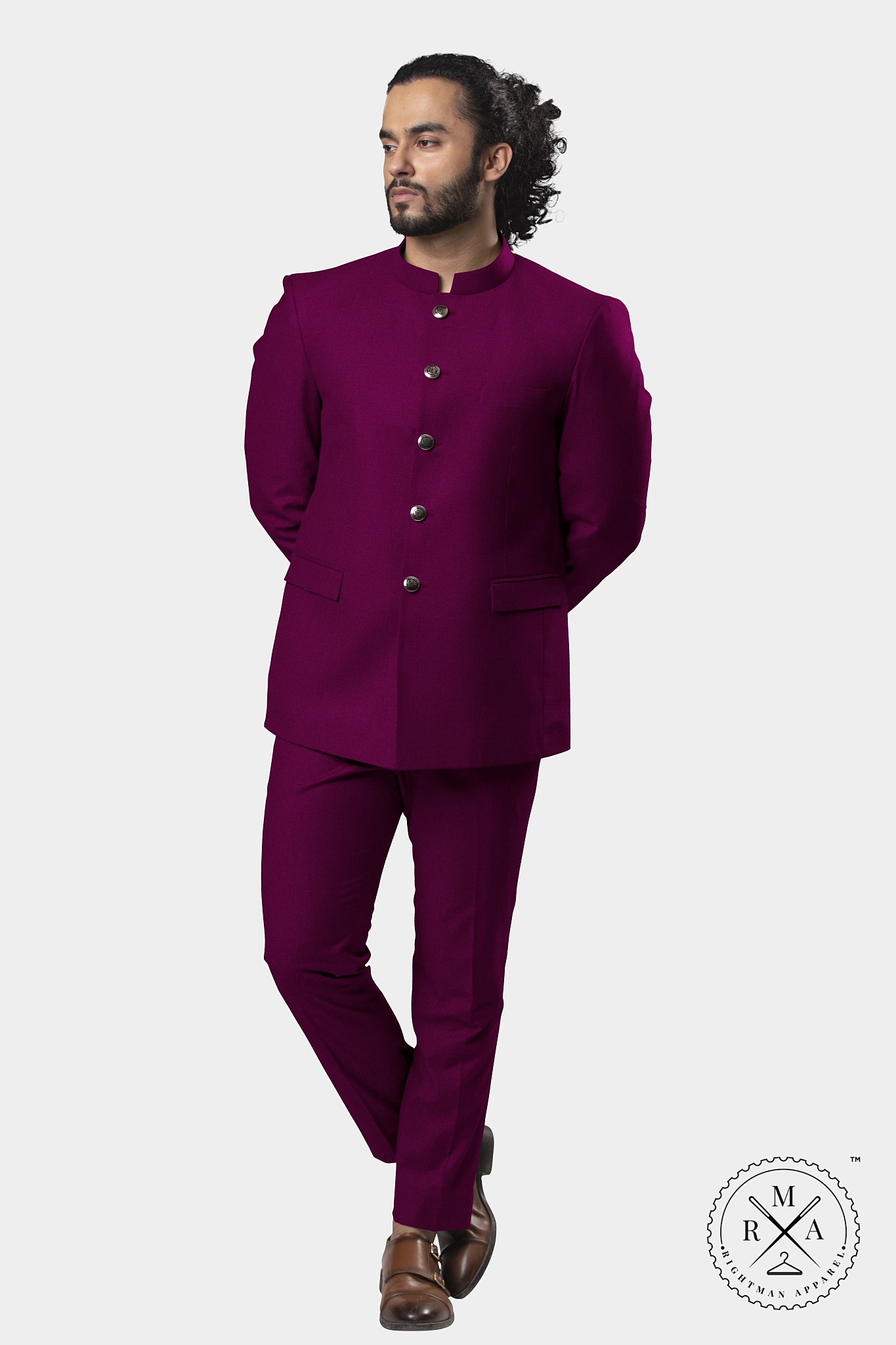 Dark Pink Velvet Jodhpuri Suit SU297